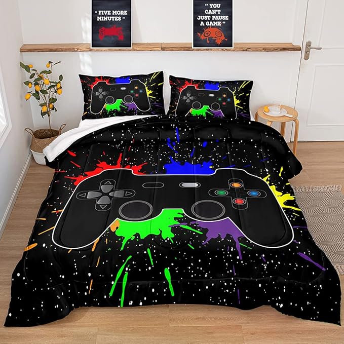 Gaming Comforter for Boys Teen,Game Contoller Bedding Set for Boys Kids,Down Alternative Comforter for All Season,Gamer Home Decor for Boys Comforter Set (Comforter-Game27, Twin) - LeafyLoom