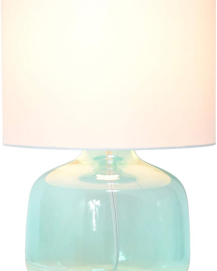 Simple Designs LT2064-AOW Aqua Glass Table Lamp with White Fabric Shade - LeafyLoom