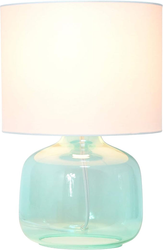 Simple Designs LT2064-AOW Aqua Glass Table Lamp with White Fabric Shade - LeafyLoom