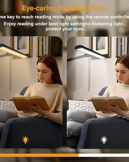 LED Desk Lamp Eye-Caring Architect Task Lamp, 18W LED 3 Modes 6 Brightness, Modern Desk Light for Home Office/Workbench/Monitor, Remote Control and Touch (Black) - LeafyLoom