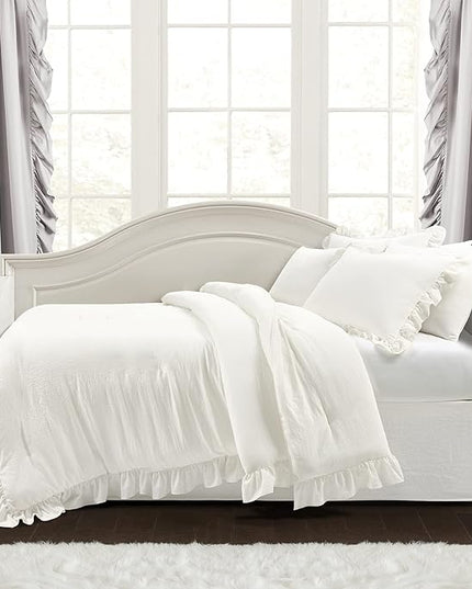 Lush Decor Reyna Ruffle Daybed Set - 6 Piece Cozy Ruffled Bedding Set - Timeless Elegance and Comfort - 68" W x 92" L, White - LeafyLoom