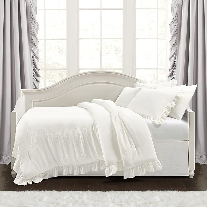 Lush Decor Reyna Ruffle Daybed Set - 6 Piece Cozy Ruffled Bedding Set - Timeless Elegance and Comfort - 68" W x 92" L, White - LeafyLoom