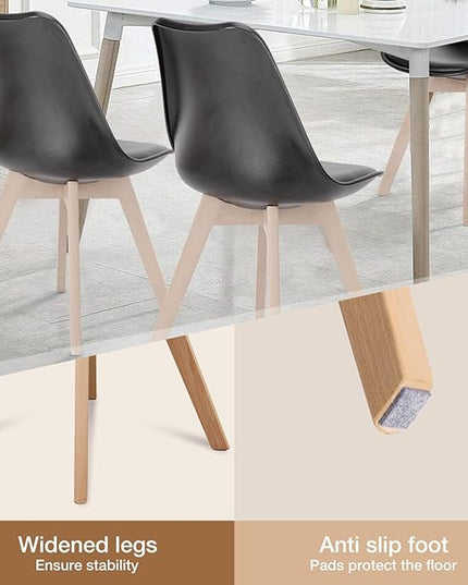 Sweetrcrispy Dining Chairs Set of 4, Kitchen Room PU Leather Mid Century Modern Chairs, Upholstered Dining Desk Chairs with Wood Legs for Home Office, Black - LeafyLoom