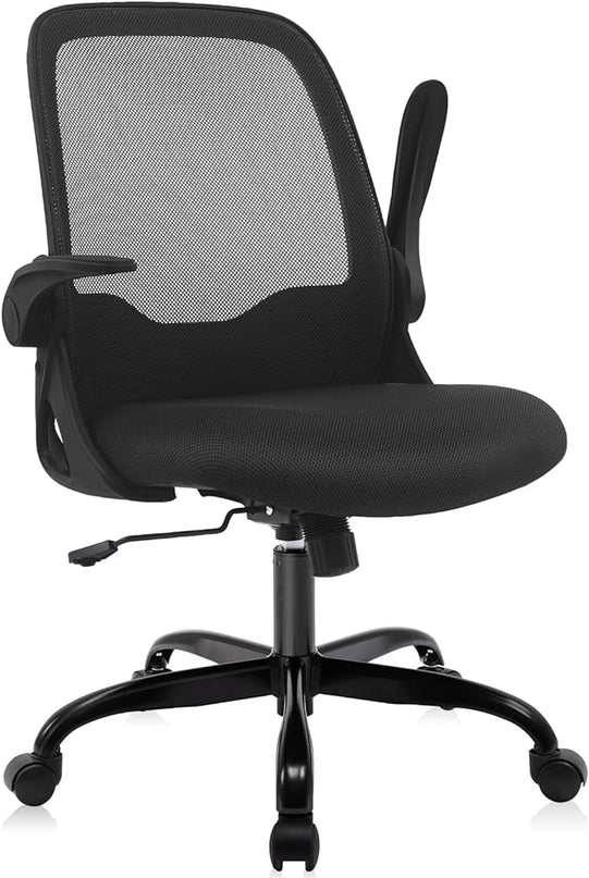 KERDOM Office Chair, Ergonomic Desk Chair, Breathable Mesh Computer Chair, Comfy Swivel Task Chair with Flip-up Armrests and Adjustable Height - LeafyLoom