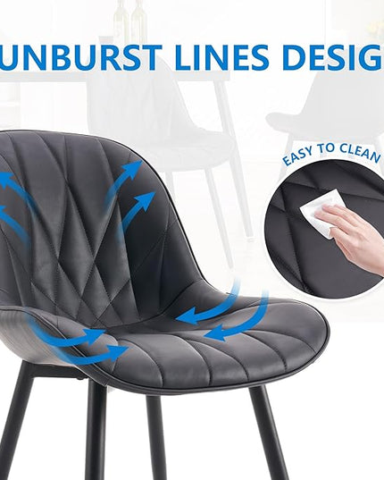 YOUNIKE Dining Chairs Set of 2, Black Modern Kitchen Chairs with Adjustable Feet, Mid Century Faux Leather Upholstered Dining Room Chairs, 300LBS Support Elegant Dinning Chairs Side Chairs - LeafyLoom