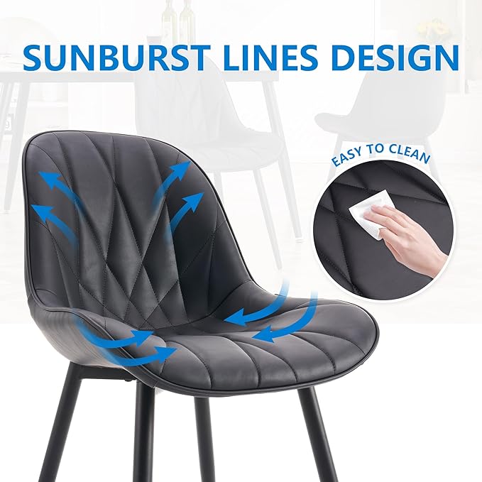 YOUNIKE Dining Chairs Set of 2, Black Modern Kitchen Chairs with Adjustable Feet, Mid Century Faux Leather Upholstered Dining Room Chairs, 300LBS Support Elegant Dinning Chairs Side Chairs - LeafyLoom