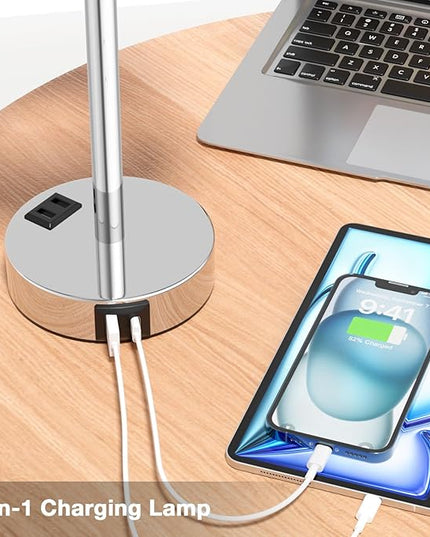 Blue Bedside Table Lamps for Bedroom Set of 2 - Touch Nightstand Lamp with USB-A+C Charging Ports & AC Outlet - 3 Way Dimmable Small Desk Lamp White for Office, Living Room, Reading - LeafyLoom