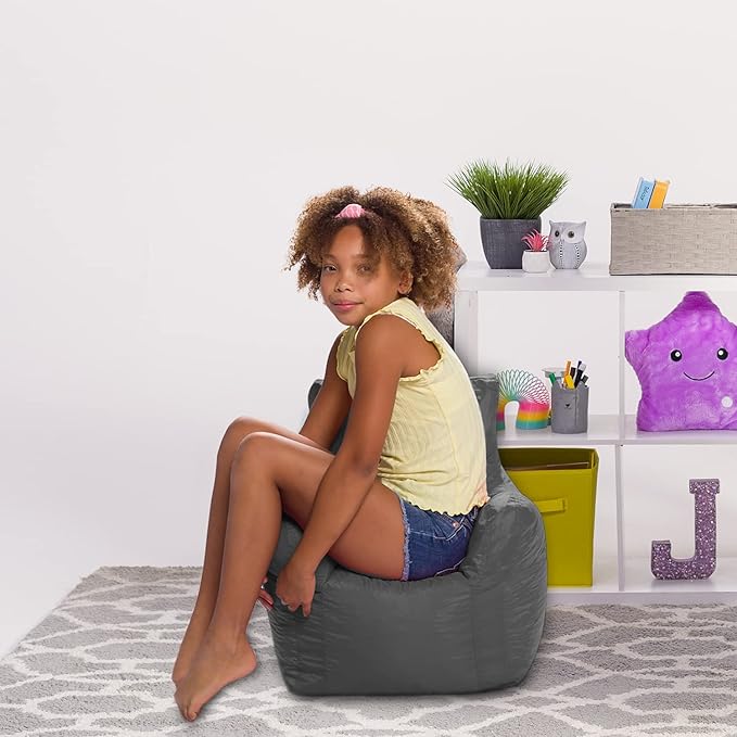 Posh Creations Bean Bag Structured Seat for Toddlers and Kids, Comfy Chair for Children, Pasadena, Charcoal Gray - LeafyLoom