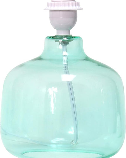 Simple Designs LT2064-AOW Aqua Glass Table Lamp with White Fabric Shade - LeafyLoom