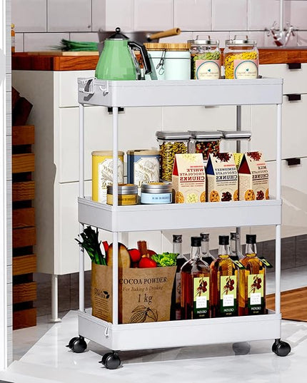 SPACEKEEPER Rolling Storage Cart 3 Tier Bathroom Cart Organizers with Wheels Laundry Room Organization Mobile Shelving Unit Utility Cart Storage Shelves Multi-Functional for Office, Home, Gray - LeafyLoom