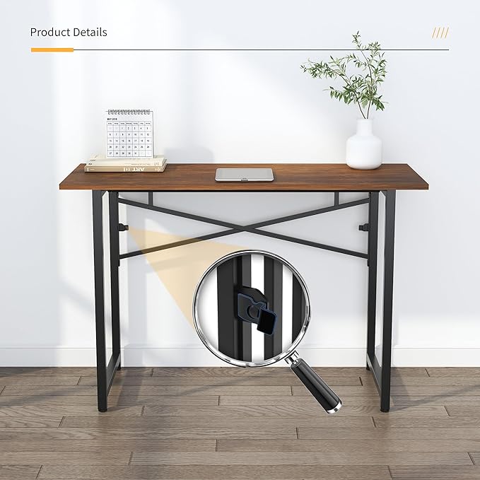 47 inch Folding Desk No Assembly Required, Writing Gaming Computer Camping Table, Home Office Desk, Mahogany - LeafyLoom