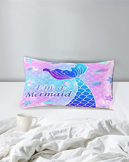 Twin Mermaid Bedding Sets for Girls Pink Mermaid Twin Comforter Set for Girls Soft Breathable Microfiber Mermaid Skin Surface Scales Quilt with Pillowcase Ocean Life Mermaid Bedroom Decor, 2Pcs - LeafyLoom