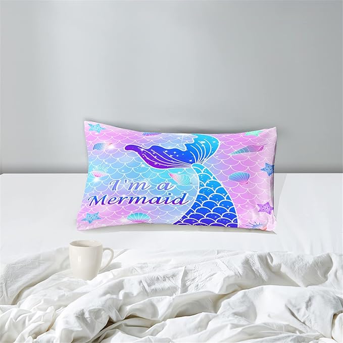 Twin Mermaid Bedding Sets for Girls Pink Mermaid Twin Comforter Set for Girls Soft Breathable Microfiber Mermaid Skin Surface Scales Quilt with Pillowcase Ocean Life Mermaid Bedroom Decor, 2Pcs - LeafyLoom