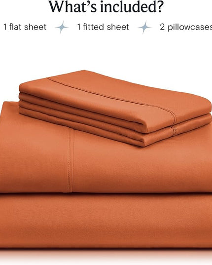 LuxClub 4 PC Sheet Sheets Deep Pockets 18" Eco Friendly Wrinkle Free-Kids-Fitted Sheets Machine Washable Hotel Bedding Silky Soft - Autumn Orange Twin - LeafyLoom