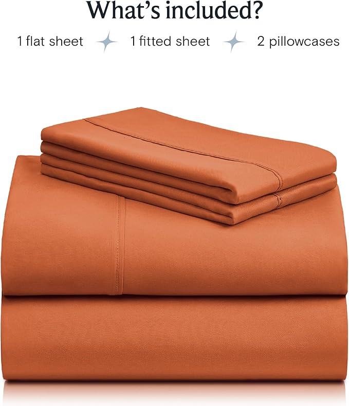 LuxClub 4 PC Sheet Sheets Deep Pockets 18" Eco Friendly Wrinkle Free-Kids-Fitted Sheets Machine Washable Hotel Bedding Silky Soft - Autumn Orange Twin - LeafyLoom