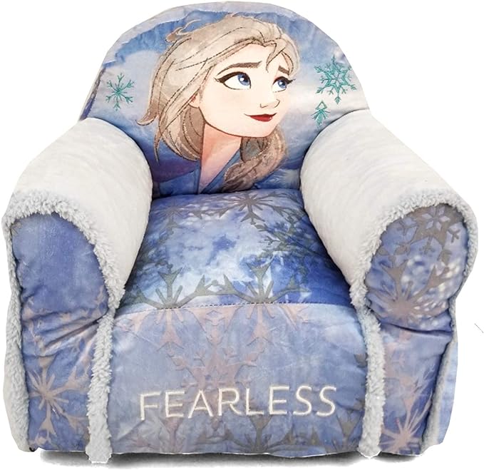 Idea Nuova Frozen Elsa Figural Disney Bean Bag Chair with Sherpa Trim,Polyester, Purple Snowflake, Ages 3+, Small - LeafyLoom