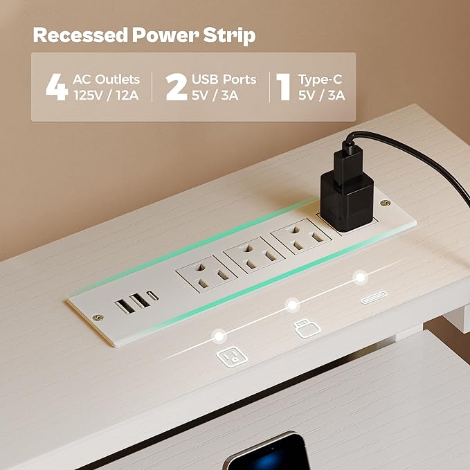 Gaming Desk with 6 Drawers, Computer Desk with LED Lights Power Outlets and Type-C, 39 Inch Office Desk with Storage, Monitor Stand, Writing Desk Work Desk Home Office, Bedroom, Study, White - LeafyLoom