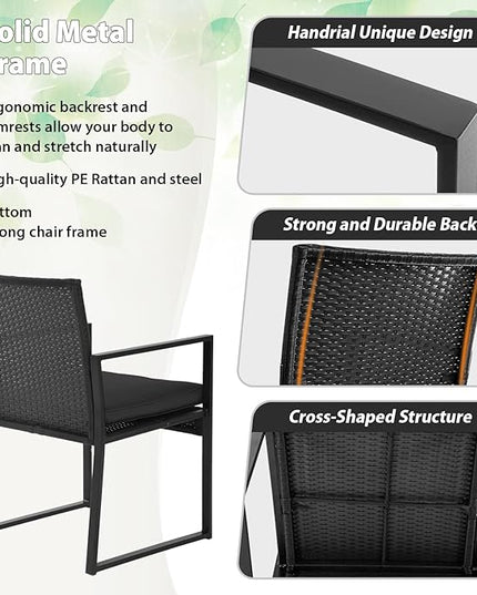 FDW Wicker Patio Chairs Rattan Bistro Set Outdoor Furniture for Backyard Porch Poolside Lawn, Cushion, Black and Black - LeafyLoom