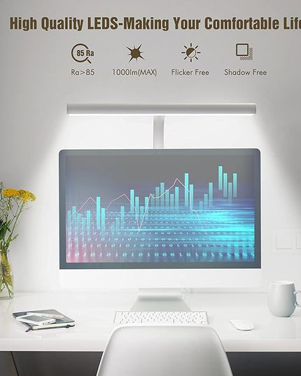LED Desk Lamp with Clamp, 10W Desk Lamps for Home Office, Eye-caring Computer Monitor Light, 3 Color Modes, Dimmable & Touch Control, Architect Desk Light for Drawing,Workbench-1000LM,White - LeafyLoom