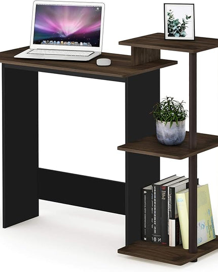 Furinno Efficient Home Laptop Notebook Computer Desk with Square Shelves, Columbia Walnut/Brown - LeafyLoom