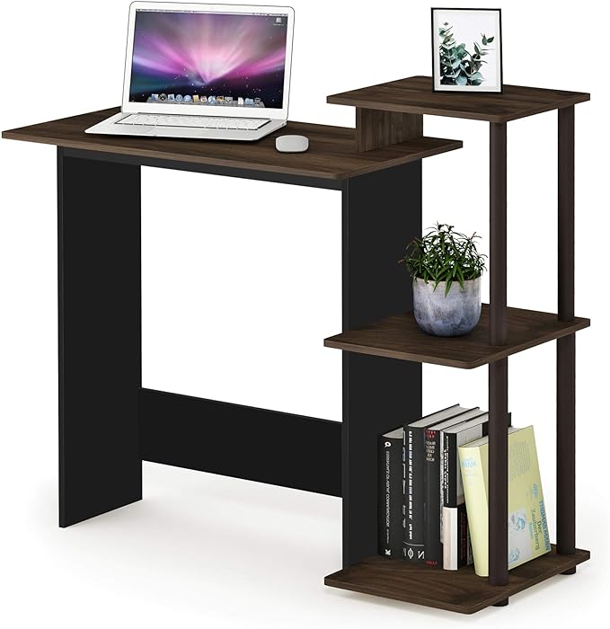 Furinno Efficient Home Laptop Notebook Computer Desk with Square Shelves, Columbia Walnut/Brown - LeafyLoom