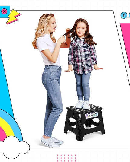 Delxo Folding Step Stool,11 Inch Non-Slip Foldable Step Stools for Kids and Adults,Portable Foldable Step Stool Lightweight Small Folding Stool with Handle for Kitchen Bathroom in Black,1 Pack - LeafyLoom