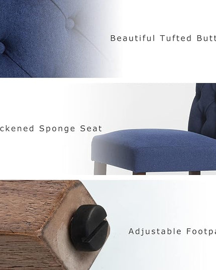 COLAMY Button Tufted Dining Chairs Set of 6, Parsons Upholstered Fabric Dining Room Chairs Kitchen Chairs with Wood Legs and Padded Seat, Dark Blue - LeafyLoom