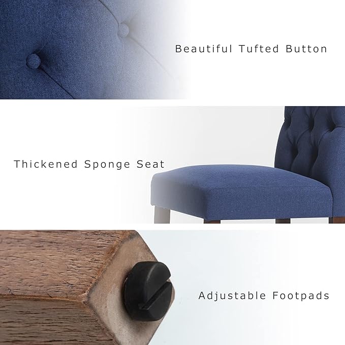 COLAMY Button Tufted Dining Chairs Set of 6, Parsons Upholstered Fabric Dining Room Chairs Kitchen Chairs with Wood Legs and Padded Seat, Dark Blue - LeafyLoom
