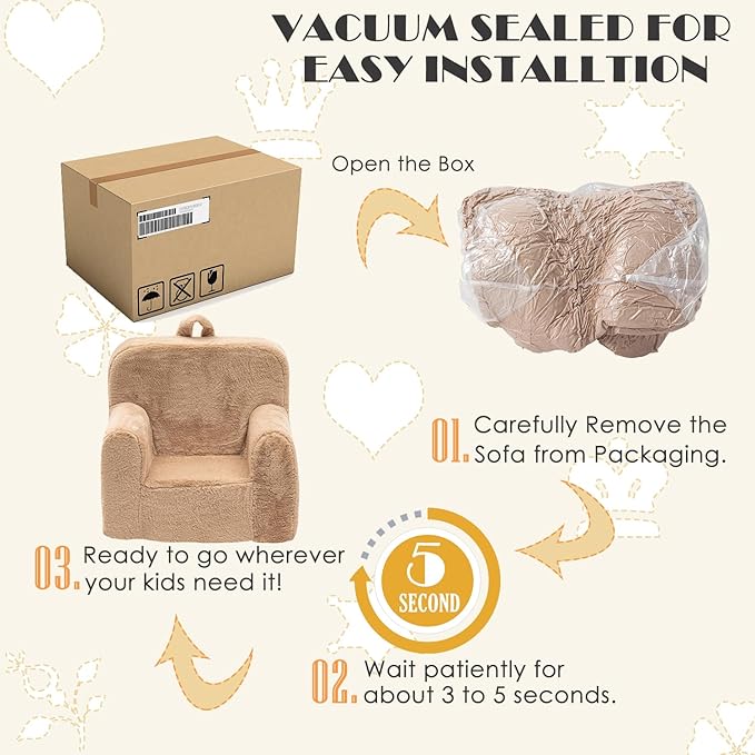 Snuggly-Soft Cuddly Toddler Plush Armchair for Boys and Girls Fuzzy Plush Kids Sofa Couch Reading Chair with Children Friendly Handle for Easy Movement & Double Pockets for Good Storage, Camel - LeafyLoom