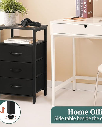 Yoobure Night Stand with Charging Station, 20 Colors LED Nightstand with USB Ports and Outlets, End Table with 3 Fabric Drawers and Storage Shelf, Bedside Tables Small Dresser for Small Space, Grey - LeafyLoom
