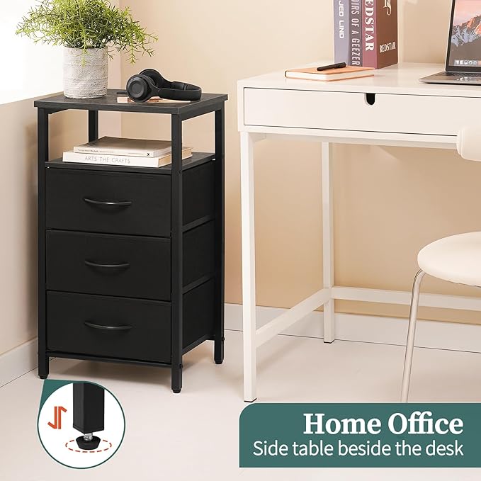 Yoobure Night Stand with Charging Station, 20 Colors LED Nightstand with USB Ports and Outlets, End Table with 3 Fabric Drawers and Storage Shelf, Bedside Tables Small Dresser for Small Space, Grey - LeafyLoom
