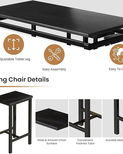 DKLGG Dinner Table Set for 4, Modern Kitchen Table and Chairs for 4 Wooden Top and Adjustable Metal Legs, Small Dining Room Table Set 5 Pieces Compact Design for Small Space - LeafyLoom