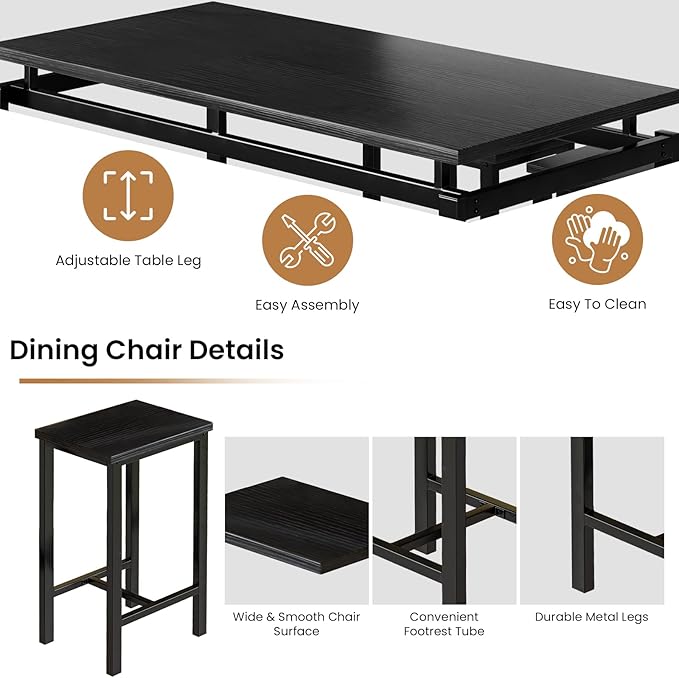 DKLGG Dinner Table Set for 4, Modern Kitchen Table and Chairs for 4 Wooden Top and Adjustable Metal Legs, Small Dining Room Table Set 5 Pieces Compact Design for Small Space - LeafyLoom