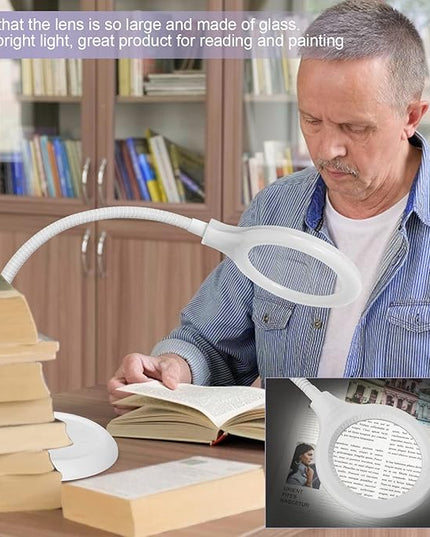 2-in-1 Magnifying Glass with Light and Stand, 5 Lighting Modes Stepless Dimmable LED Magnifying Clamp Lamp, 10X Desk Lighted Magnifier Hands Free for Craft Close Work Mini Painting Hobby White - LeafyLoom