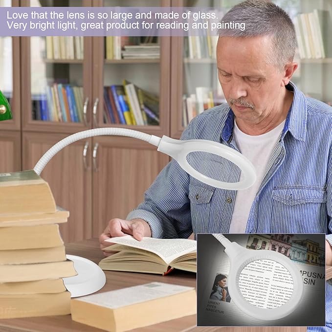 2-in-1 Magnifying Glass with Light and Stand, 5 Lighting Modes Stepless Dimmable LED Magnifying Clamp Lamp, 10X Desk Lighted Magnifier Hands Free for Craft Close Work Mini Painting Hobby White - LeafyLoom