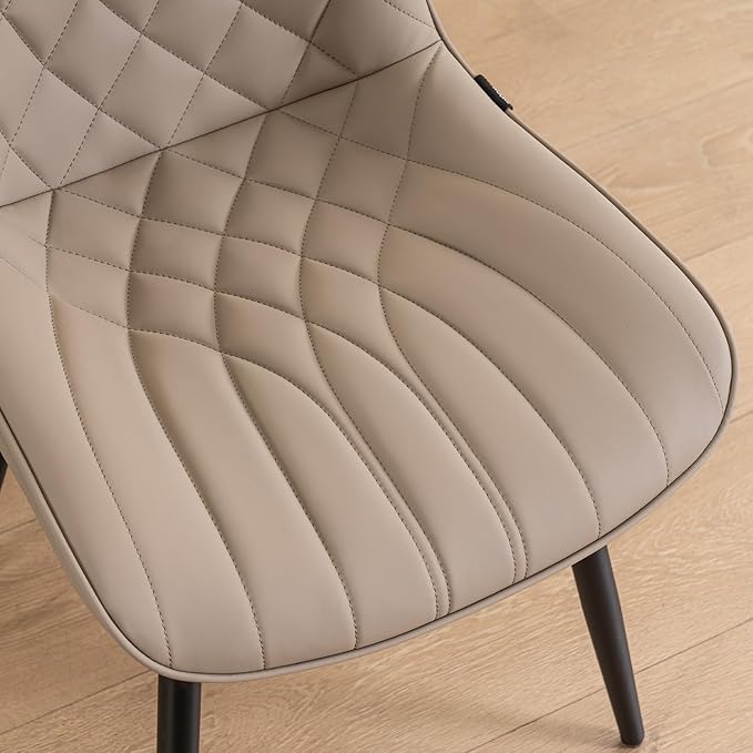 YOUNUOKE Dining Chairs Set of 2 Mid Century Modern Kitchen Chair Comfortable Upholstered Faux Leather Dinner Chairs for Kitchen Dining Room, Khaki - LeafyLoom