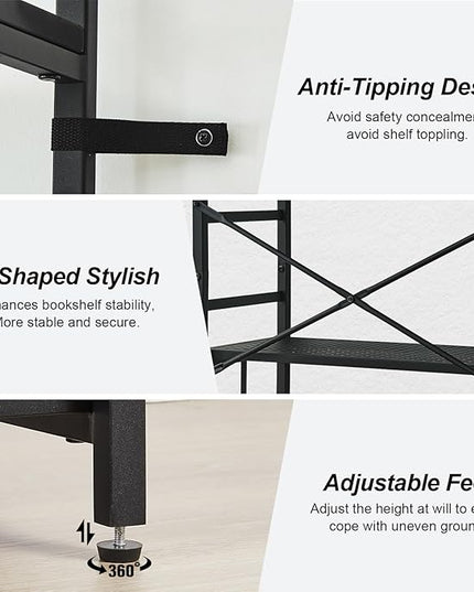 HOMBAZAAR Bookshelf,6 Tier Tall Bookshelf with Metal Frame,Open Bookshelves and Bookcases,Industrial Book Shelf for Living Room,Home Office and Bedroom,Black - LeafyLoom