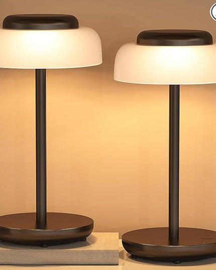 QiMH Battery Operated LED Table Lamp, 2 Pack 5000mAh Cordless Desk Lamp with 3 Level Brightness Touch Control, Mini Rechargeable Night Light for Living Room, Bedroom, Outdoor bar (Black) - LeafyLoom