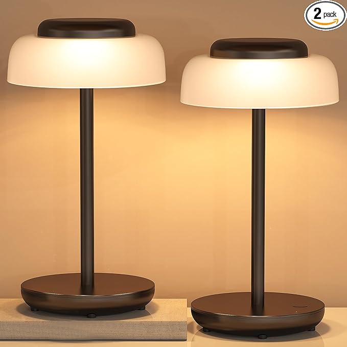 QiMH Battery Operated LED Table Lamp, 2 Pack 5000mAh Cordless Desk Lamp with 3 Level Brightness Touch Control, Mini Rechargeable Night Light for Living Room, Bedroom, Outdoor bar (Black) - LeafyLoom
