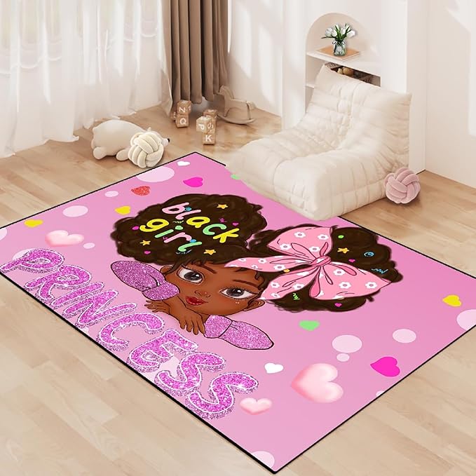 African American Rugs for Girls Room Black Girls Room Decor Rugs Princess Room Decor Rugs for Girls Bedroom Kids Rugs for Bedroom Girls Teen Living Room Soft Floor Mats, Pink, 2'×3' - LeafyLoom