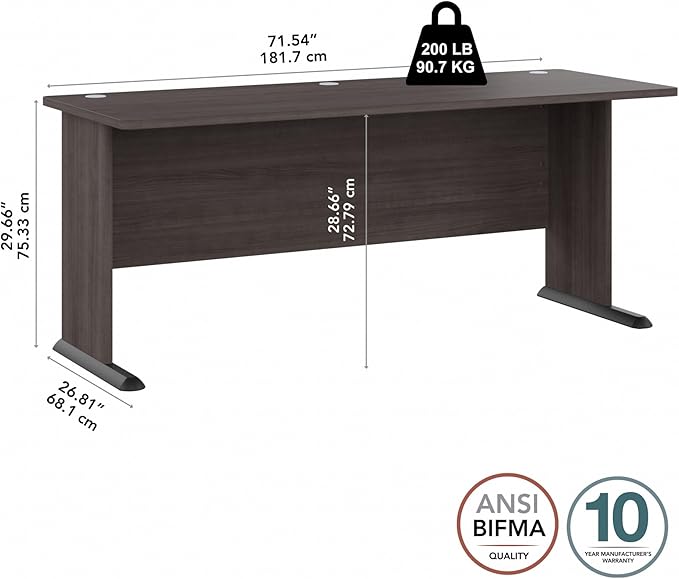 Bush Business Furniture Studio A Computer Desk, 6 Foot Gaming and Work Table for Home or Professional Office, 72W, Storm Gray - LeafyLoom