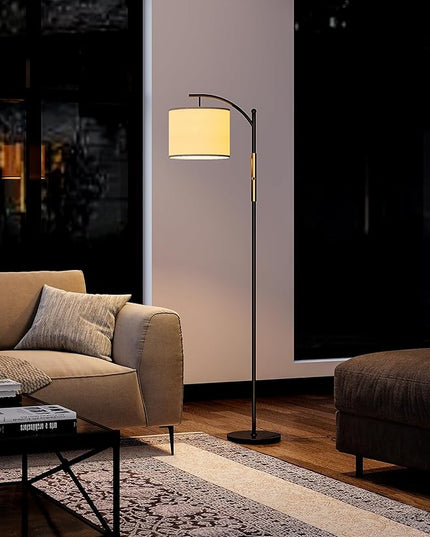 addlon Floor Lamp for Living Room with dimmable Brightness (1-100%), Standing lamp with Linen lampshade for Bedroom, Office, Lamps with 9W LED Bulb Included - Black and Gold - LeafyLoom