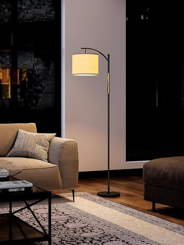 addlon Floor Lamp for Living Room with dimmable Brightness (1-100%), Standing lamp with Linen lampshade for Bedroom, Office, Lamps with 9W LED Bulb Included - Black and Gold - LeafyLoom