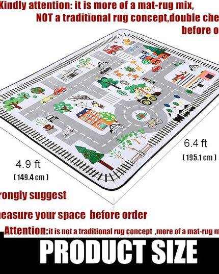 Kids Rug Play Mat, City Life Great for Playing with Cars for Bedroom Playroom,Carpet,Soft Large Size,4.9x6.4 FEET (4.9'x6.4') - LeafyLoom