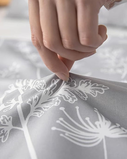 JANZAA Twin Comforter Set Floral Comforter Set Bedding Set White Flower Printing on Gray Comforter with 1 Pillow Case for All Season Using - LeafyLoom