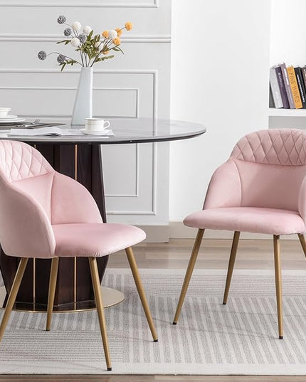 Velvet Dining Chairs Sets of 2, Modern Upholstered Accent Side Chairs with Gold Metal Legs for Kitchen Living Bed Room - LeafyLoom