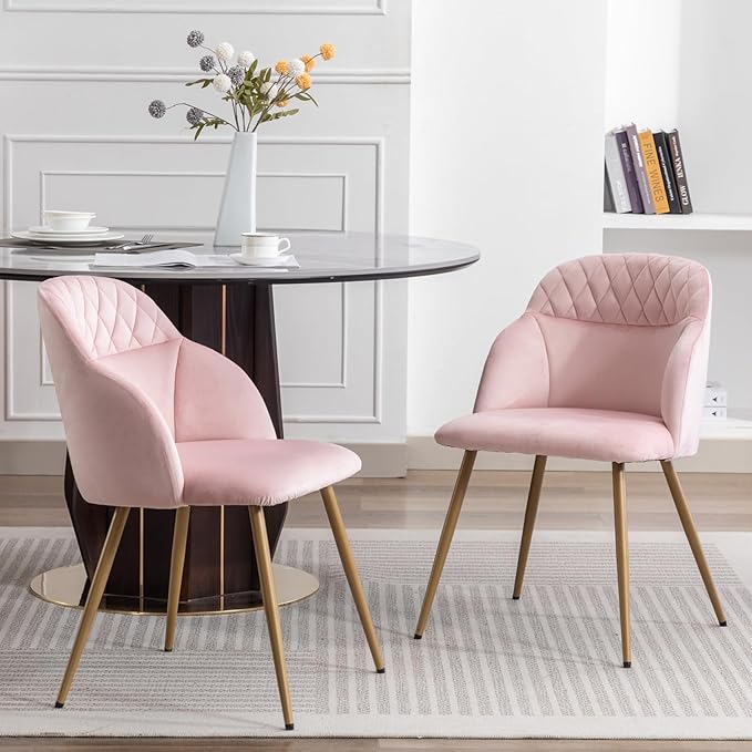 Velvet Dining Chairs Sets of 2, Modern Upholstered Accent Side Chairs with Gold Metal Legs for Kitchen Living Bed Room - LeafyLoom
