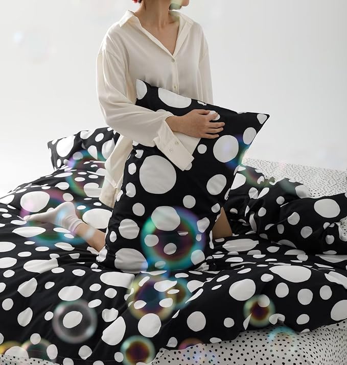 White Polka Dots Comforter Twin Black White Dots Print Reversible Gingham Twin Bedding Comforter Set Boys Girls Black White Bed Sets Soft 3Pcs Twin Comforter Sets - LeafyLoom