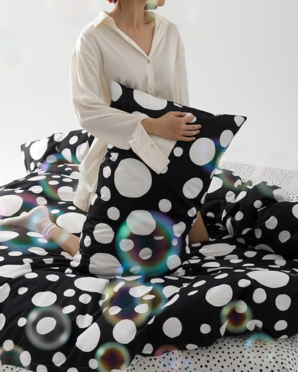 White Polka Dots Comforter California King Black White Dots Print Reversible Gingham Cal King Bedding Comforter Set Boys Girls Black White Bed Sets Soft 3Pcs Cal King Comforter Sets - LeafyLoom