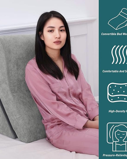 baibu 20 in Bed Wedge Pillow Set Foam | Adjustable Pillows for Back, Leg and Knee Pain Relief | Post Surgery Ortho Pillow – Anti Snoring, Heartburn, Acid Reflux & GRED (Gray) - LeafyLoom